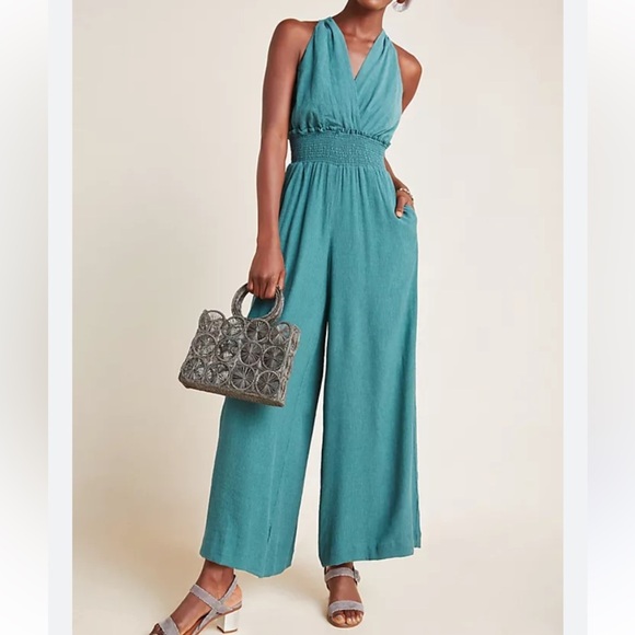 ANTHROPOLOGIE BIONDA PLISSE JUMPSUIT GREEN XS - Picture 1 of 11